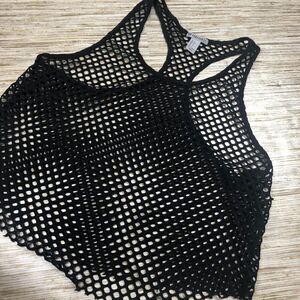 319 Forever 21 mesh net club summer Top BLACK sz S
